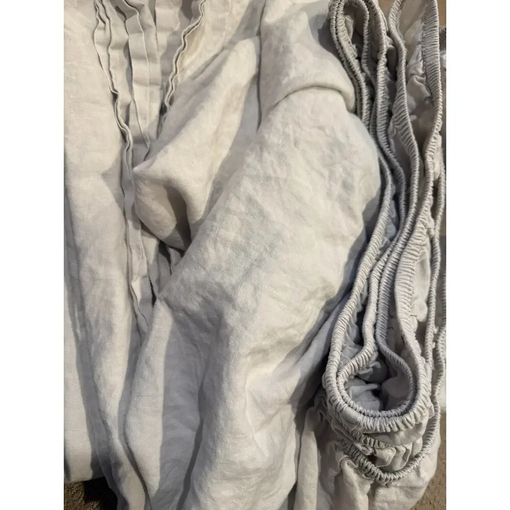 Quince Linen gray cream fitted & flat sheet set